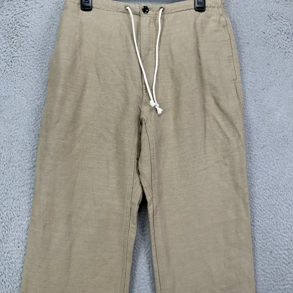 Banana Republic Linen‎ Blend Pants Small Tan Drawstring Pocket Straight Leg NEW